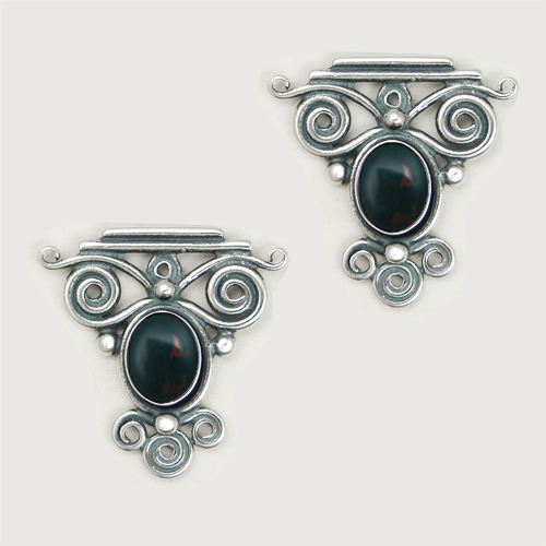 Sterling Silver And Bloodstone Drop Dangle Earrings With an Art Deco Inspired Style